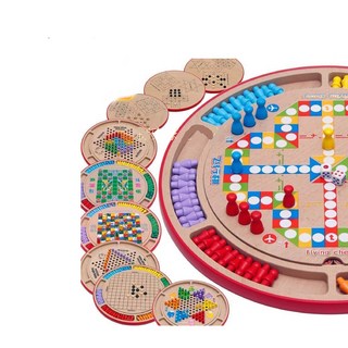 益智玩具棋盤遊戲組：跳棋、圍棋、五子棋、西洋棋、斗獸棋、中國象棋，十合一棋盤遊戲, 1個, 彩色