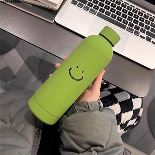 簡約笑臉保溫杯，學生小眾款，大容量輕便攜帶，高顏值不銹鋼水壺, 1個, 紅酒瓶-笑臉500ml【超強保溫】,保溫杯【保溫一整晚】