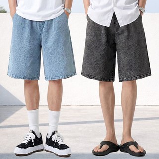 남자 데님 반바지 와이드 원턱 밴딩 청반바지 버뮤다