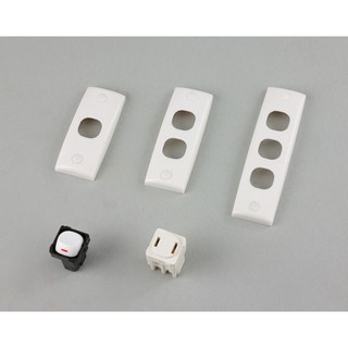 迷你開關 開關組 插座組 單孔 雙孔 三孔 開關蓋板 電燈開關 含修飾蓋 螺絲, 1個, 雙孔蓋板+2開關