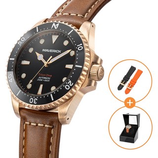 [매버릭시계] 브론즈 오토매틱 다이버 남성시계 가죽밴드 + 사은품 증정 (와인더&고무밴드) MA2500 BK 2컬러