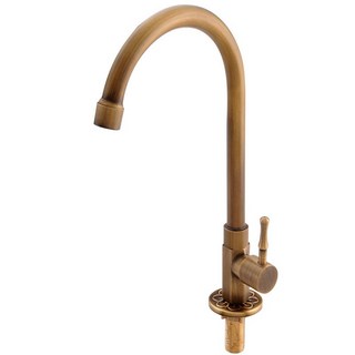 復古全銅單冷水龍頭 - 台盆洗手台適用, 1個, 冷水龍頭