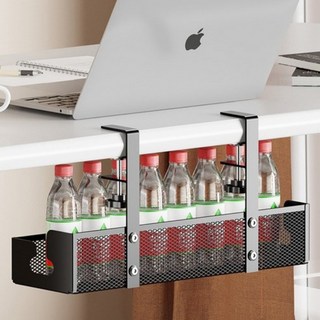 [SMTONE] 철제 무타공 다용도 책상밑 멀티탭 정리함 멀티탭 거치 선반 컴퓨터 선정리 트레이 박스 멀티탭 히든 정리선반, 블랙, 1개