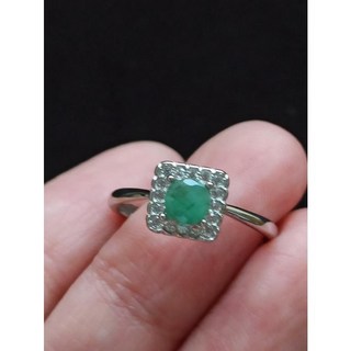祖母綠 公主方型 925銀 戒指 - 天然寶石 可調節