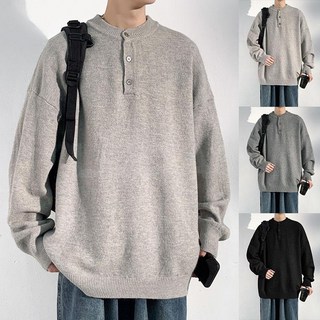 亨利領毛衣男高級感圓領純色打底針織衫寬鬆慵懶風