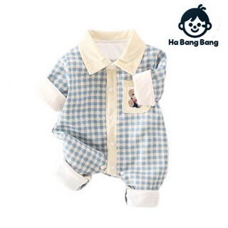 하방방 아기 곰돌이 체크 외출우주복 베이비 백일 아기옷