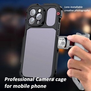 스마트폰 케이지 거치대 비디오 리그 키트 호환용 iPhone 15 Pro 14 13 MAX 용 금속 휴대 전화 외부 17mm 렌즈 어댑터 Vlog 안정기 마이크 조명 핸들, for iphone15 Pro Max