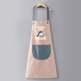 長袖圍裙防水防油罩衣 經典唐老鴨圖案, 唐鴨粉藍-掛頸防水普通款