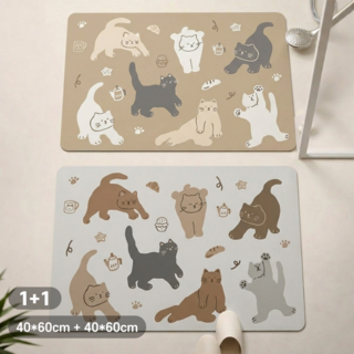 니드닛 빨아쓰는 규조토 욕실 발매트 논슬립 2종, 냥냥세트