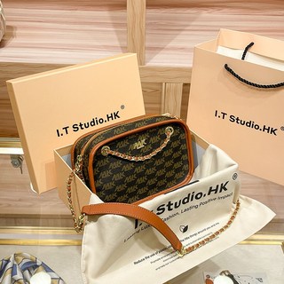 I.T Studio.HK 真皮波士頓包 新款手提斜背包, 咖啡色 專櫃正品禮盒套裝