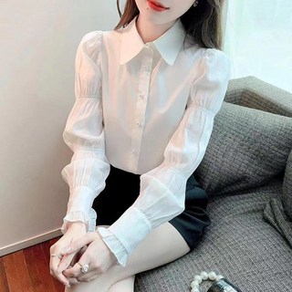 jieve 여성 봄 가을 긴팔 셔츠 물결 린넨 슬림핏 블라우스 우아한 디자인SL091952