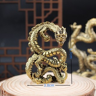 創意手工復古黃銅抱珠飛龍擺件桌麵辦公茶寵生肖龍黃銅小擺件, 抱珠飛龍