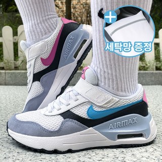 [국내정품] 나이키 키즈 에어맥스 시스템 아동 발편한 가벼운 경량 운동화 벨크로 찍찍이 밴딩 화이트 블루 핑크 (세탁망증정)