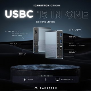 ICANSTron 15合1 USB-C Dock 4K60hz HDMI/DP, 1個