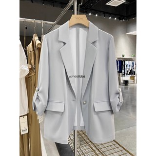 灰藍色休閒簡約西裝外套女夏薄款2024新款通勤韓版設計感小眾西服