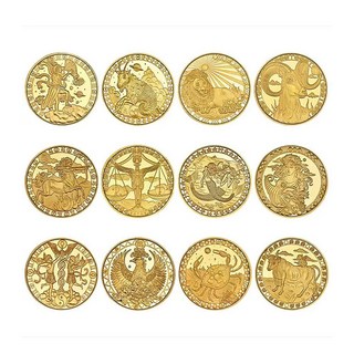 12星座紀念幣 星座幣 星座金幣 幸運幣 塔羅紀念章 占卜幣 抉擇幣 好運幣 硬幣 許願幣 金幣 塔羅牌幣, 隨機-星座金幣(原包裝每組12個供參), 1個