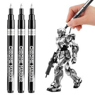 플라스틱 금속 모델 주얼리 휠 펜 및 프로젝트용 키트 3PCS 액체 패거더 아트 수리 미러 DS-ZR 터치업 실버 마커 퍼머넌트 페인트 페인팅 크롬, 3 3PCS Silver