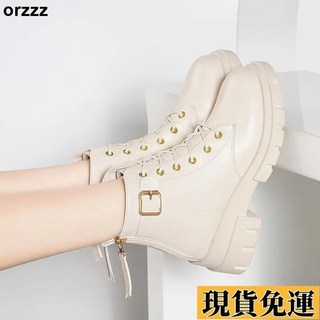 韓版真皮馬丁靴 英倫風厚底圓頭粗跟拉鏈短靴 增高百搭女靴