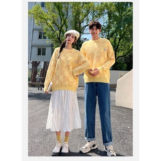 情侶裝格紋毛衣系列，2022秋冬男女款寬鬆大碼毛衣外套