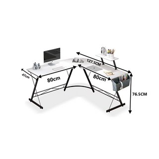 L型電腦桌 轉角書桌 工作桌 附置物架 掛袋, 白色