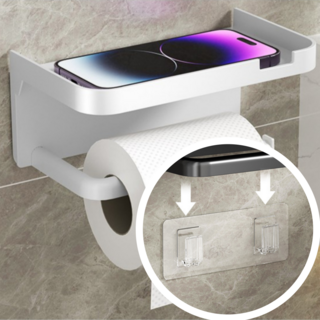 편리홈 무타공 접착식 선반형 휴지걸이, 화이트, 1개