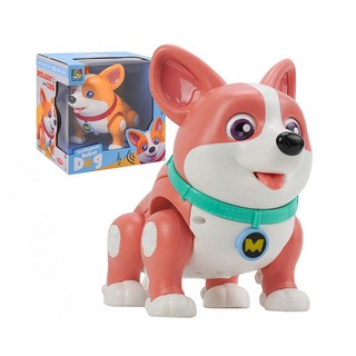 電動音樂機器狗(可愛柯基) - 走路眼睛舌頭會動 音樂玩具 幼兒聲光跳舞狗, 1個, 粉紅色, 粉紅色
