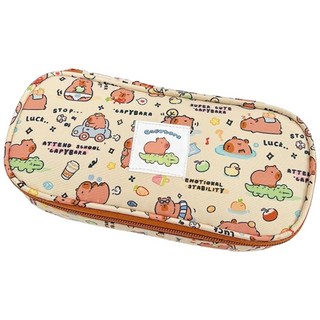 卡皮巴拉 水豚君 大容量多層筆袋 (加高加寬), 咖, 1個