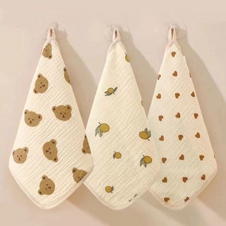 純棉小方巾超值組：柔軟吸水洗臉巾、新生兒口水巾、寶寶紗布巾多用途選擇, 【實惠三條裝】小熊+愛心+檸檬, 1個