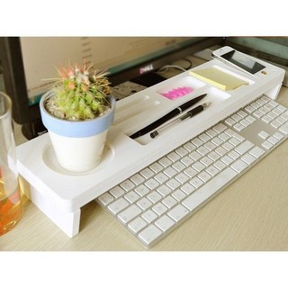 【*鍵盤收納架】防水材質 磨損不變色 韓版鍵盤架 木塑板 鍵盤架 收納架 螢幕架 墊高架 增高架, 1個, 透心白