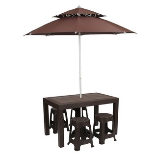 지오리빙 국산 원터치 파라솔세트 라탄테이블 74120 의자 4인세트 야외용 테이블의자, 브라운, 4인세트/원형지지대, 라탄원형의자4개