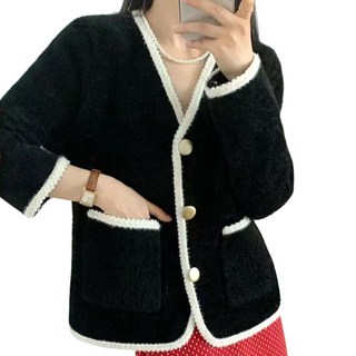 보씨엘 트위드 가디건 브이넥 봄 가을 파스텔 베이직 숏 아우터 쟈켓