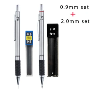 연필 그립이있는 금속 기계식 세트 리드 드로잉 학생 사무용품 0.5/0.7/0.9/2.0mm 자동, 06 0.9and2.0mm set