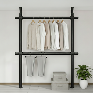 32파이 와이드 2단 행거 고정식 설치형 튼튼한 시스템 행거, 넓이 100-180cm x 높이 110-260cm