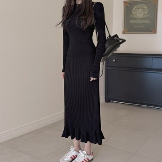 떳다그녀 코리드 골지 니트 롱 원피스