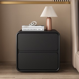 輕奢實木床頭櫃簡約現代胡桃色儲物櫃小型家用臥室奶油風床邊櫃子, 星空黑【實木抽屜+實木多層框架】一35x40x47cm
