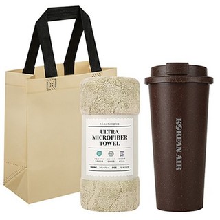 커피가루 텀블러 630ml + 타올 선물세트, 브라운, 색상랜덤, 텀블러-브라운/타올-랜덤색상, 2개