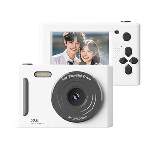 톡임매 미니 빈티지 디지털 카메라 5000W픽셀 고화질 셀카 브이로그카메라 64G메모리카드, 화이트