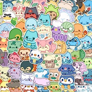 卡通貼紙 60張Q版精靈寶可夢貼紙可達鴨皮卡丘蛙種子小火龍筆記本電腦貼畫 手賬貼紙 卡通貼畫 裝飾貼紙, 1個, 60張精靈寶可夢