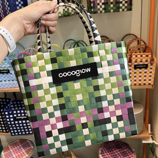 泰國手工編織沙灘包 媽咪托特包 單肩側背包 菜籃子 手拎包, 1個, 中號【綠白】美少女出街必備升級款-加厚加硬材質【不帶掛件】