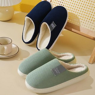 1+1 겨울 코듀로이 양털 슬리퍼 거실 실내화, 1개, 네이비(남성), 그린(여성)