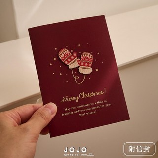 JOJO 聖誕節祝福燙金賀卡 附信封, 1個, 聖誕手套(紅)