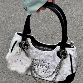 2026新款甜酷少女馬鞍包 精緻手提包 辣妹斜挎包, 白色(收藏加拍下優先發貨),包包+肩帶