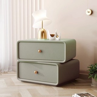 全實木2023新款床頭櫃 可旋轉現代簡約臥室圓角輕奢皮床頭櫃 收納櫃 邊櫃 儲物櫃 抽屜櫃, 霧霾綠【全實木】高48寬50, 1個