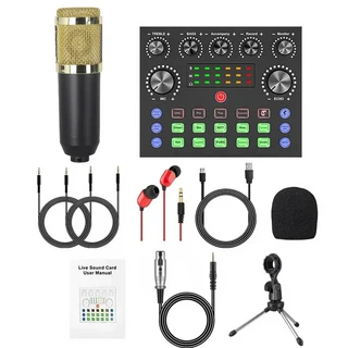V8S 사운드 카드 영어 팟캐스트 장비 세트 BM800 콘덴서 마이크 F998 녹음 라이브 휴대폰용, 01 CHINA, 03 BM800 gold V8S desk