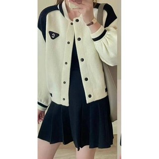 配色棒球風外套 #4906 水貂絨 黑白配色 經典百搭 棒球外套