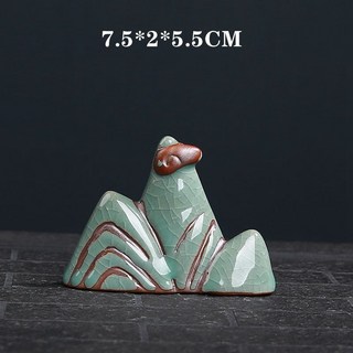 精選優品 茶寵小擺件 花寵桌面禪意迷你小擺件陶瓷哥窯紫砂茶寵創意動物微景觀裝飾品839, 哥窯假山款2