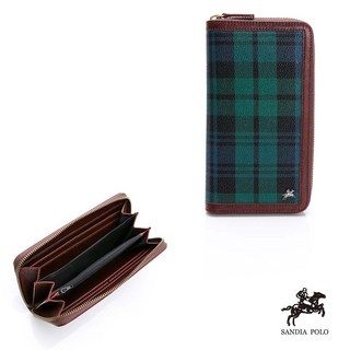 DF BAGSCHOOL SANDIA POLO系列經典格紋多功能牛皮拉鍊長夾