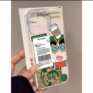 咖啡標籤手機殼 適用蘋果 iPhone 15/14/13/12/11/XS/XR 防摔硬殼, 1個, 雙層白殼-咖啡眼鏡小新蘋果14plus