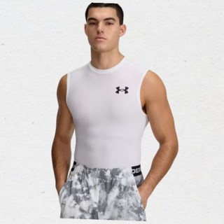 언더아머 UNDERARMOUR 1390100-100 화이트 OG 히트기어 컴프레션 민소매 나시 운동복 기능성