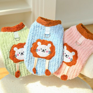 嗨購 寵物秋冬裝狗狗馬甲貓咪泰迪比熊博美型幼犬衣服用品刷毛獅子口袋, 502藍底獅子,M(胸圍40cm 5, 1個